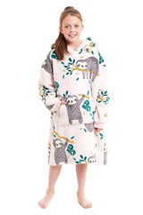 Kids' Oversized Hooded Fleece Blanket With Reversible Sherpa Double Pocket