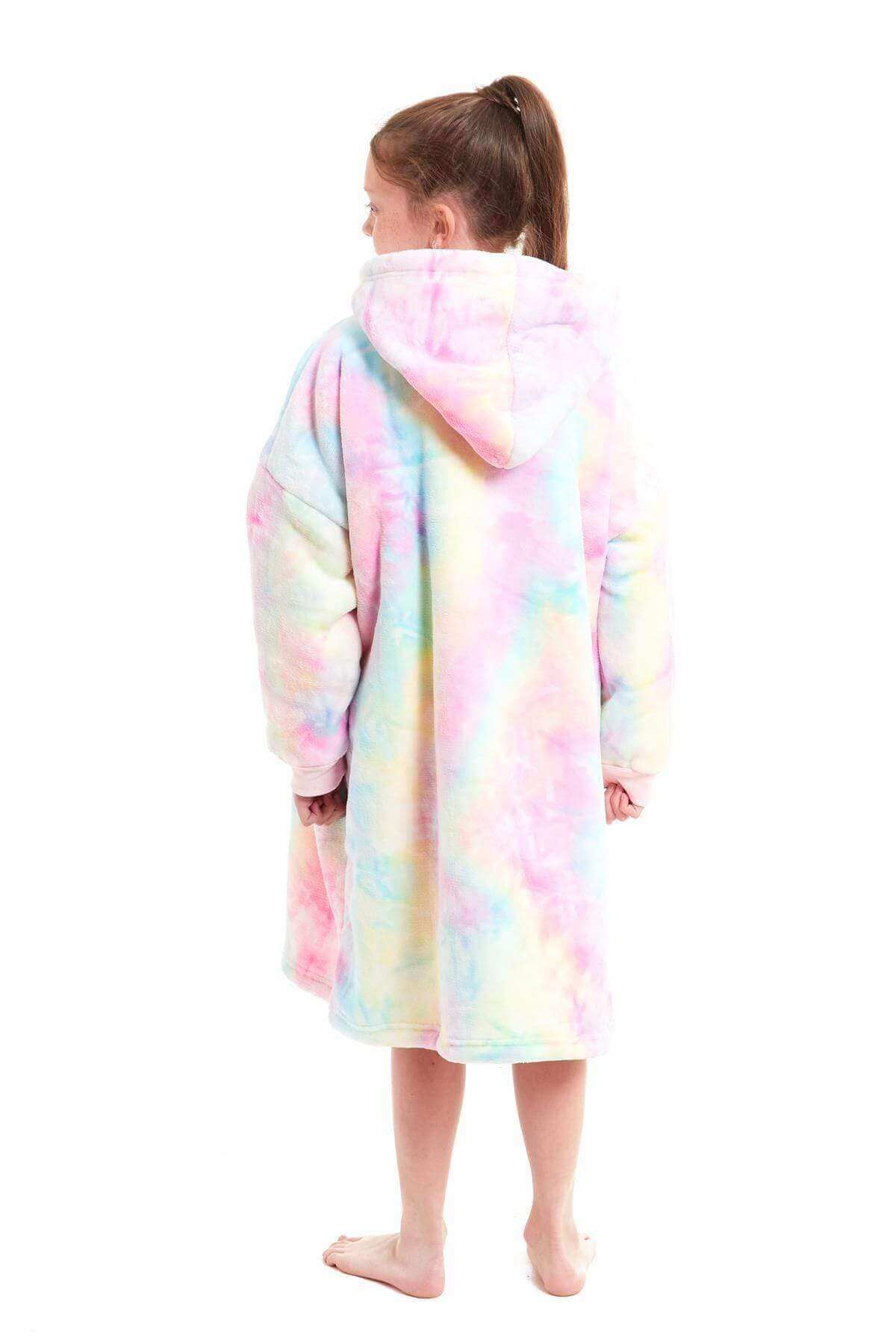 Kids' Oversized Hooded Fleece Blanket With Reversible Sherpa Double Pocket