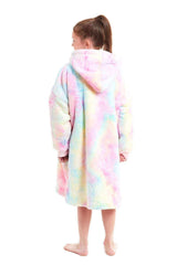 Kids' Oversized Hooded Fleece Blanket With Reversible Sherpa Double Pocket