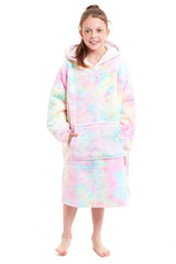 Kids' Oversized Hooded Fleece Blanket With Reversible Sherpa Double Pocket