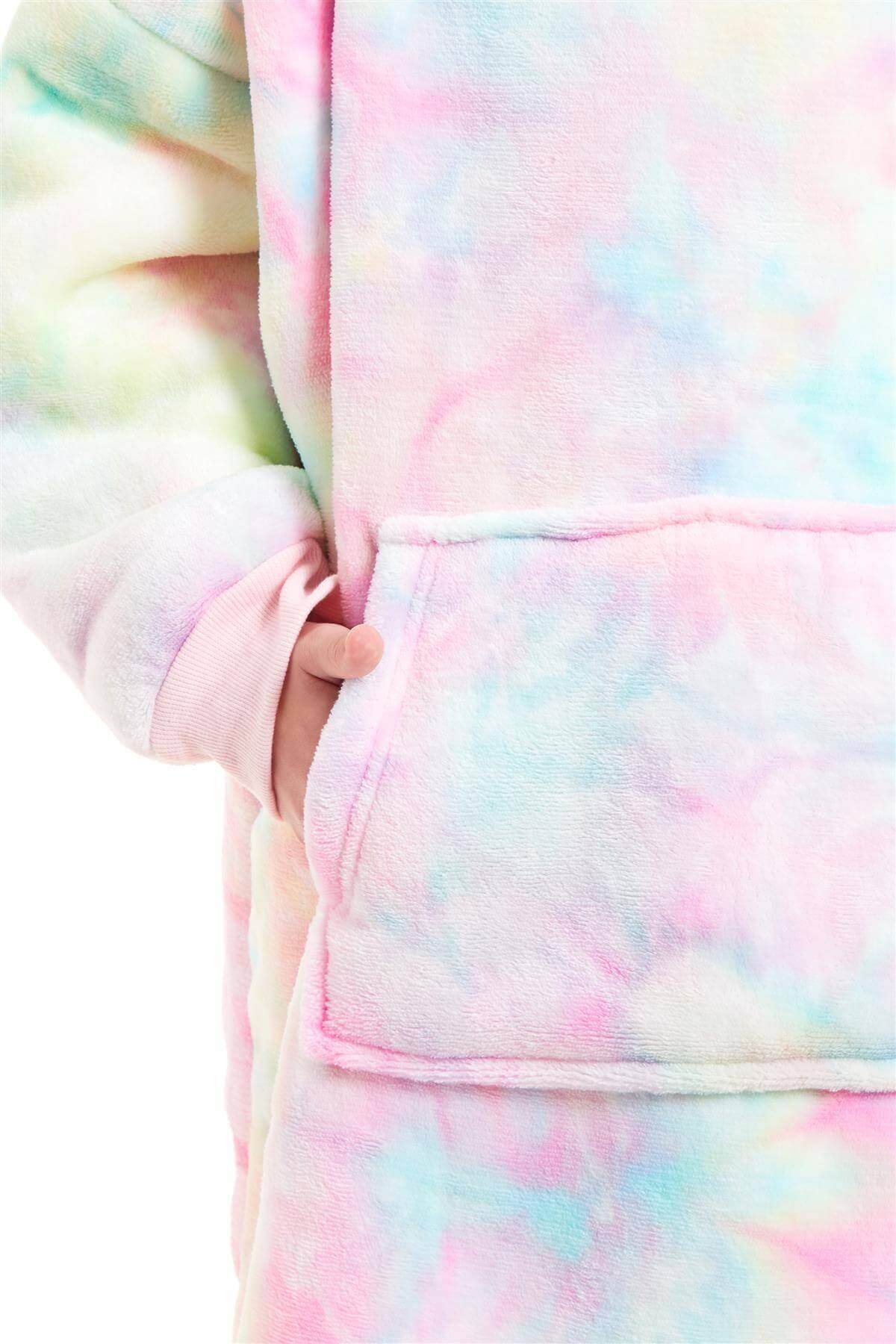 Kids' Oversized Hooded Fleece Blanket With Reversible Sherpa Double Pocket