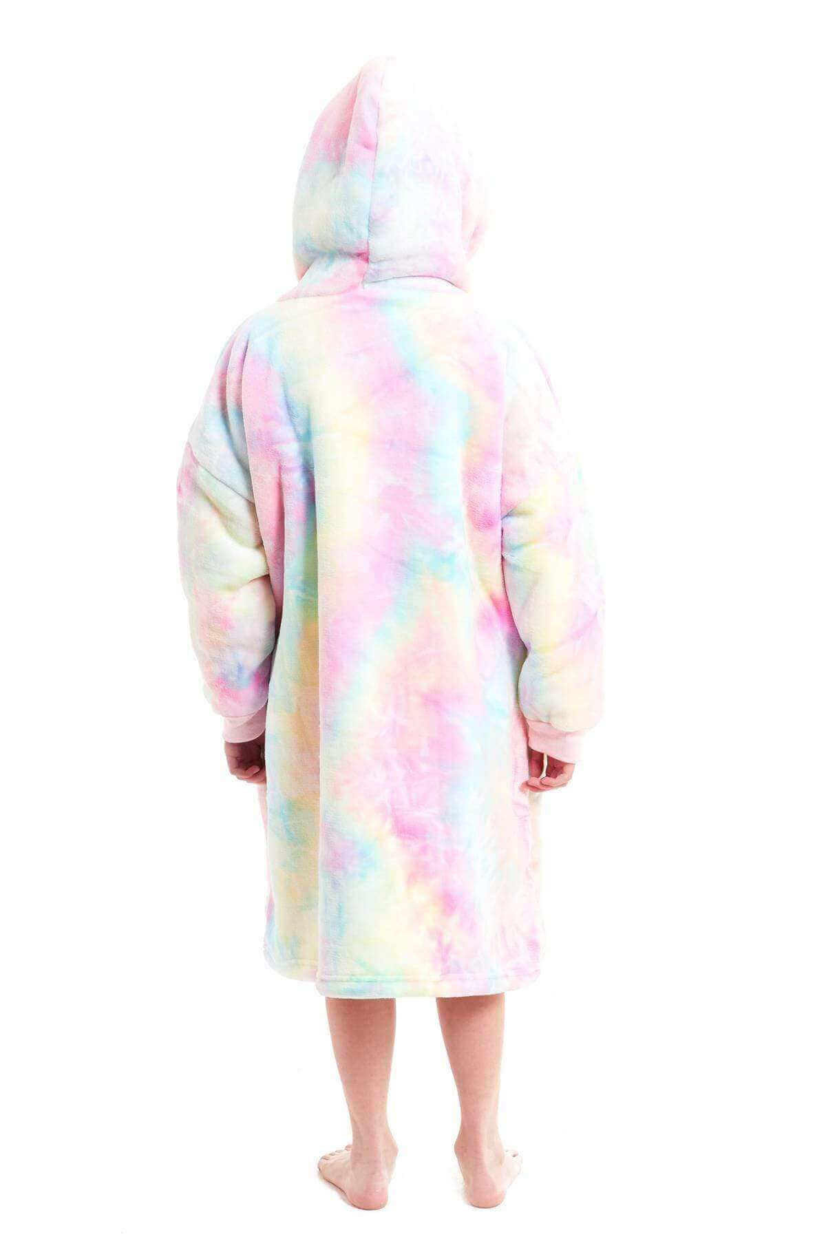 Kids' Oversized Hooded Fleece Blanket With Reversible Sherpa Double Pocket