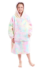 Kids' Oversized Hooded Fleece Blanket With Reversible Sherpa Double Pocket