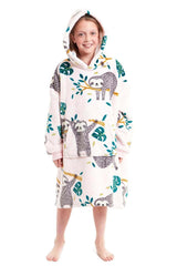 Kids' Oversized Hooded Fleece Blanket With Reversible Sherpa Double Pocket