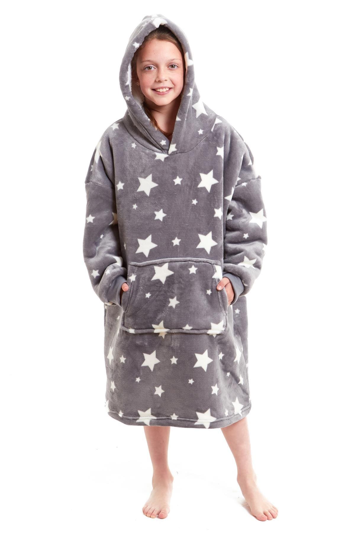 Kids' Oversized Hooded Fleece Blanket With Reversible Sherpa Double Pocket