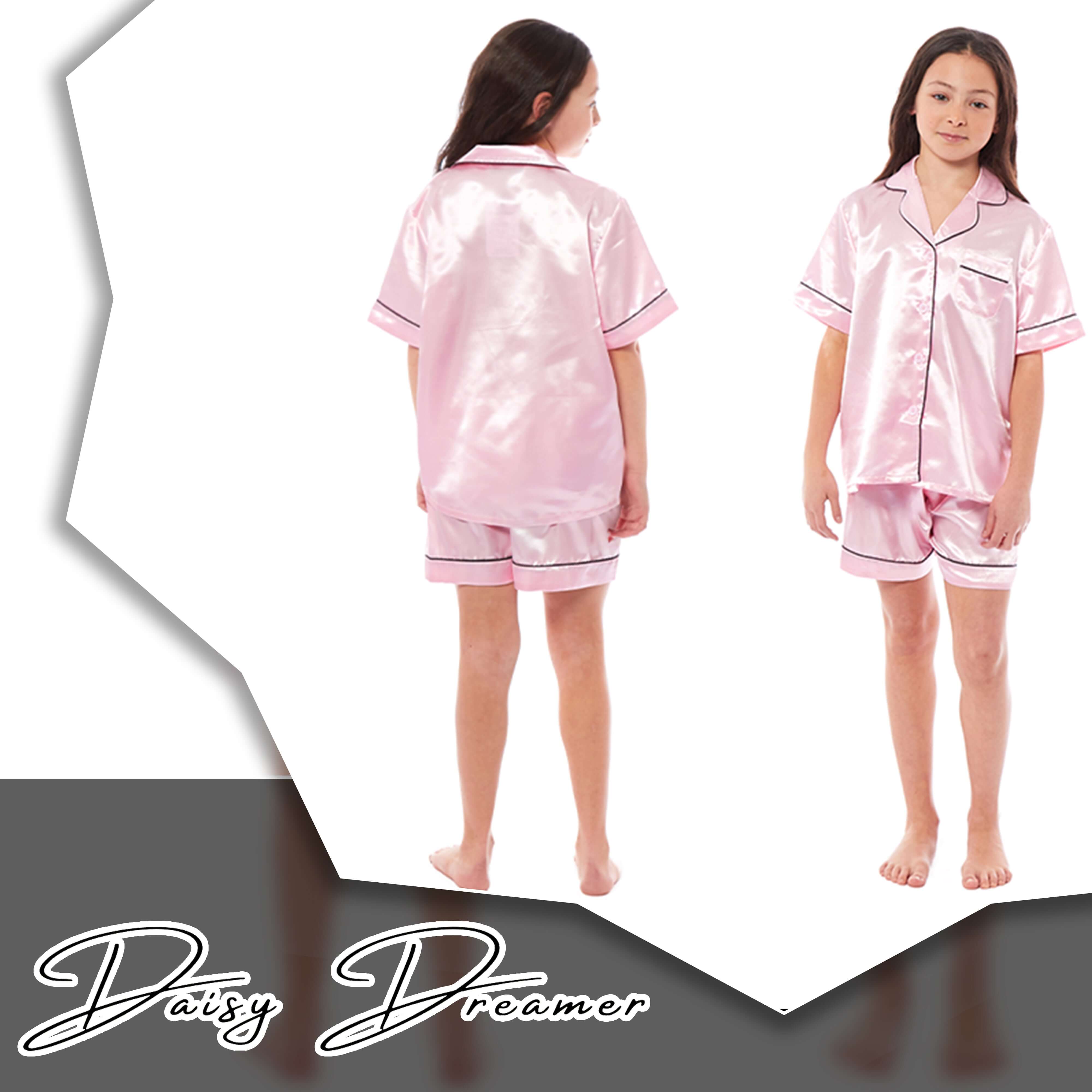 Girls' Satin Silk Pyjama Set With Button-Down Shirt And Loose-Fit Pants