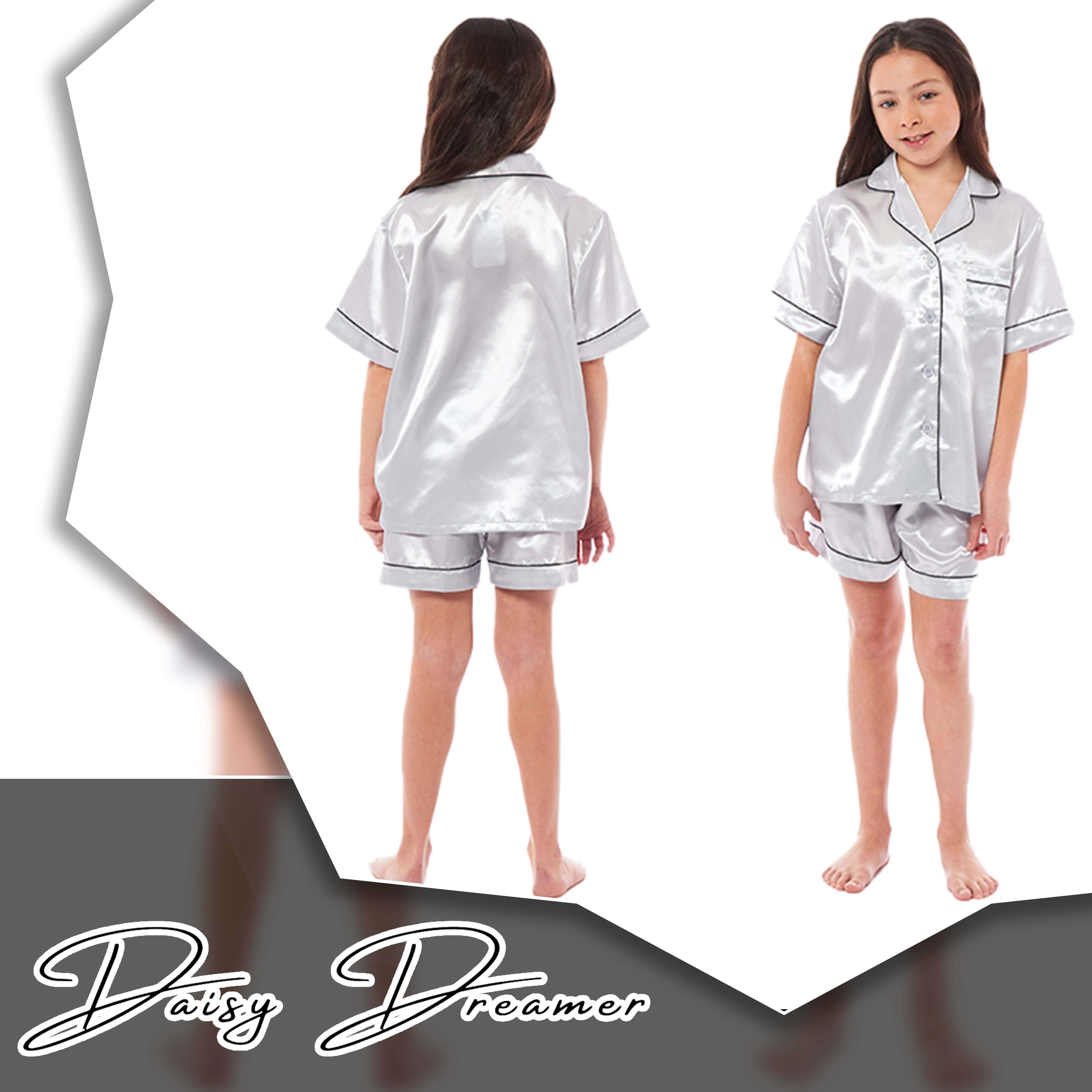 Girls' Satin Silk Pyjama Set With Button-Down Shirt And Loose-Fit Pants