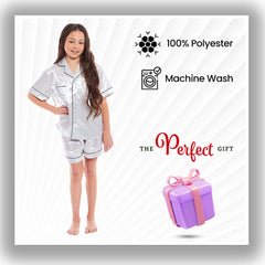 Girls' Satin Silk Pyjama Set With Button-Down Shirt And Loose-Fit Pants