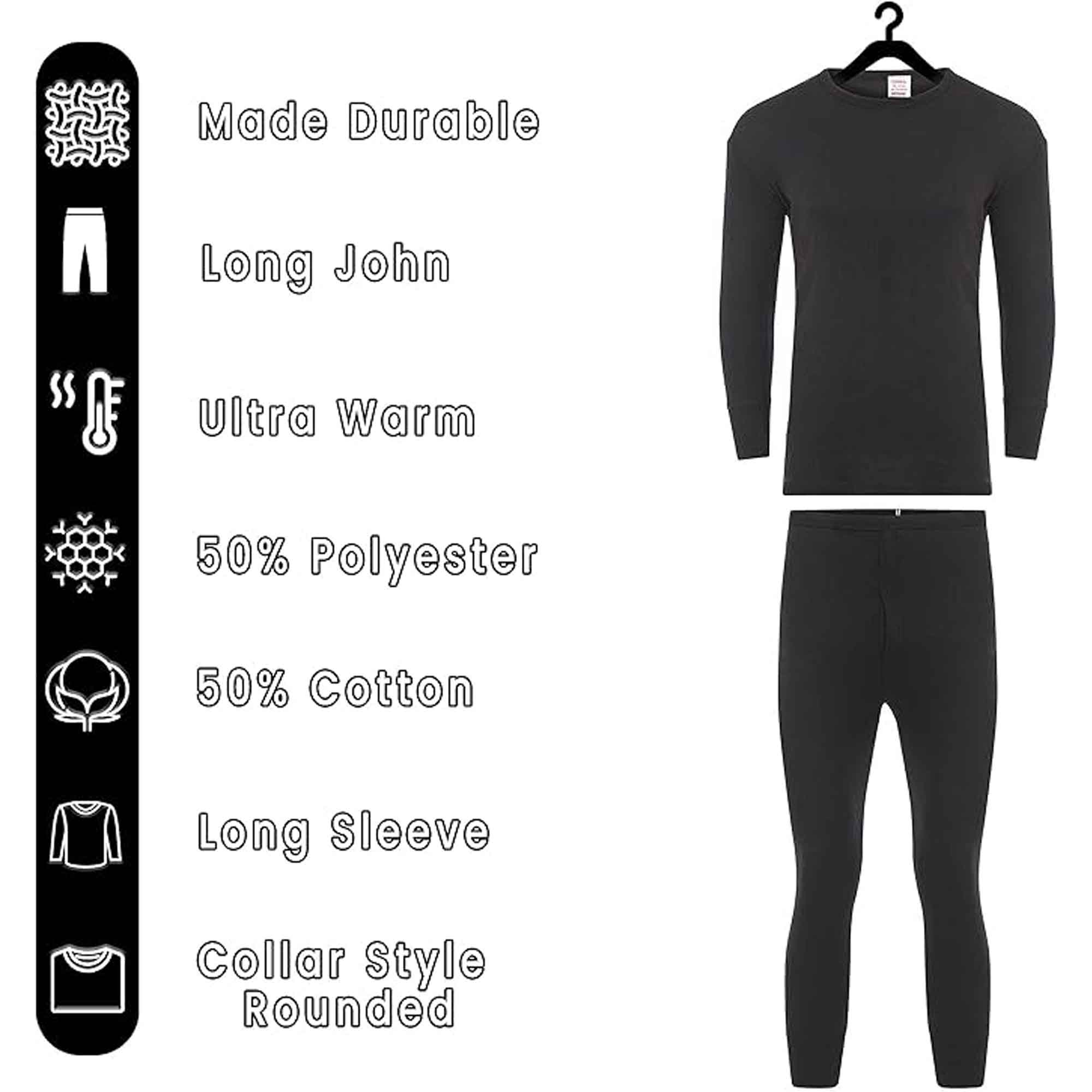 Boys' Winter Thermal Long Sleeve Top And Pants Set Charcoal Black