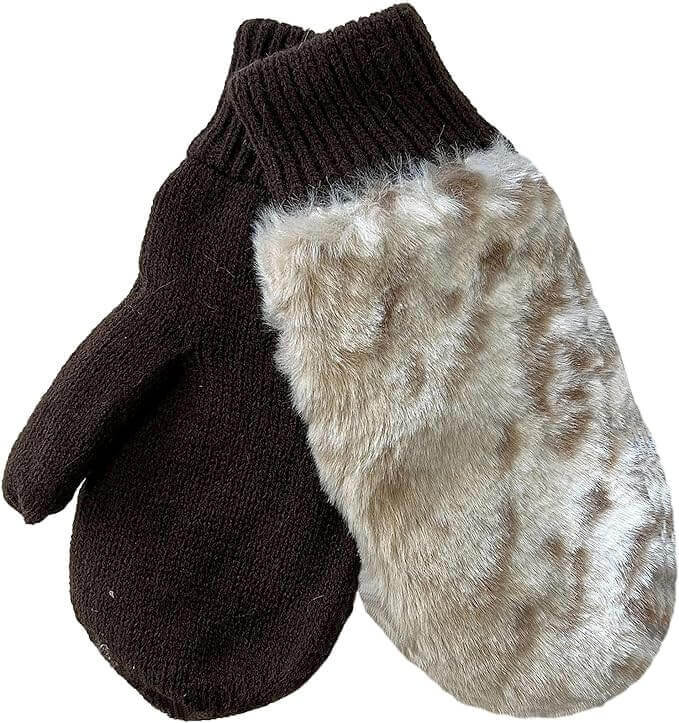 Women's Faux Fur Winter Ski Hat With Ear Flaps And Matching Mittens Set Ideal