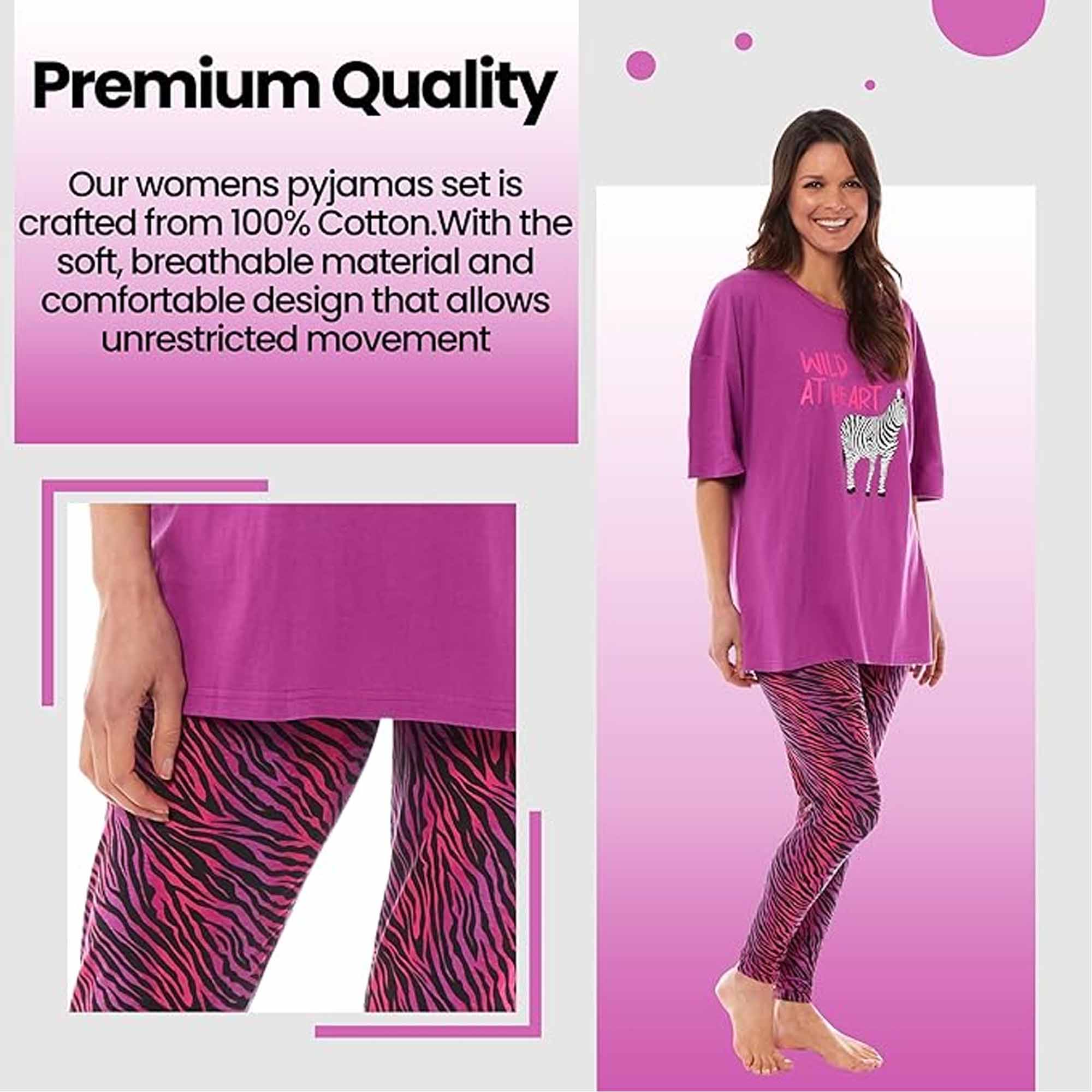 Women's Oversized Cotton T Shirt And Leggings PJ Set With Giraffe And Zebra