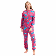Women's Hooded Fleece Onesie Pyjamas With Horse Print Zipper Front Elastic
