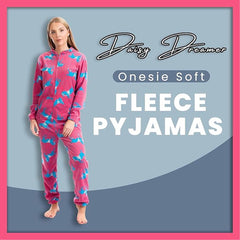 Women's Hooded Fleece Onesie Pyjamas With Horse Print Zipper Front Elastic