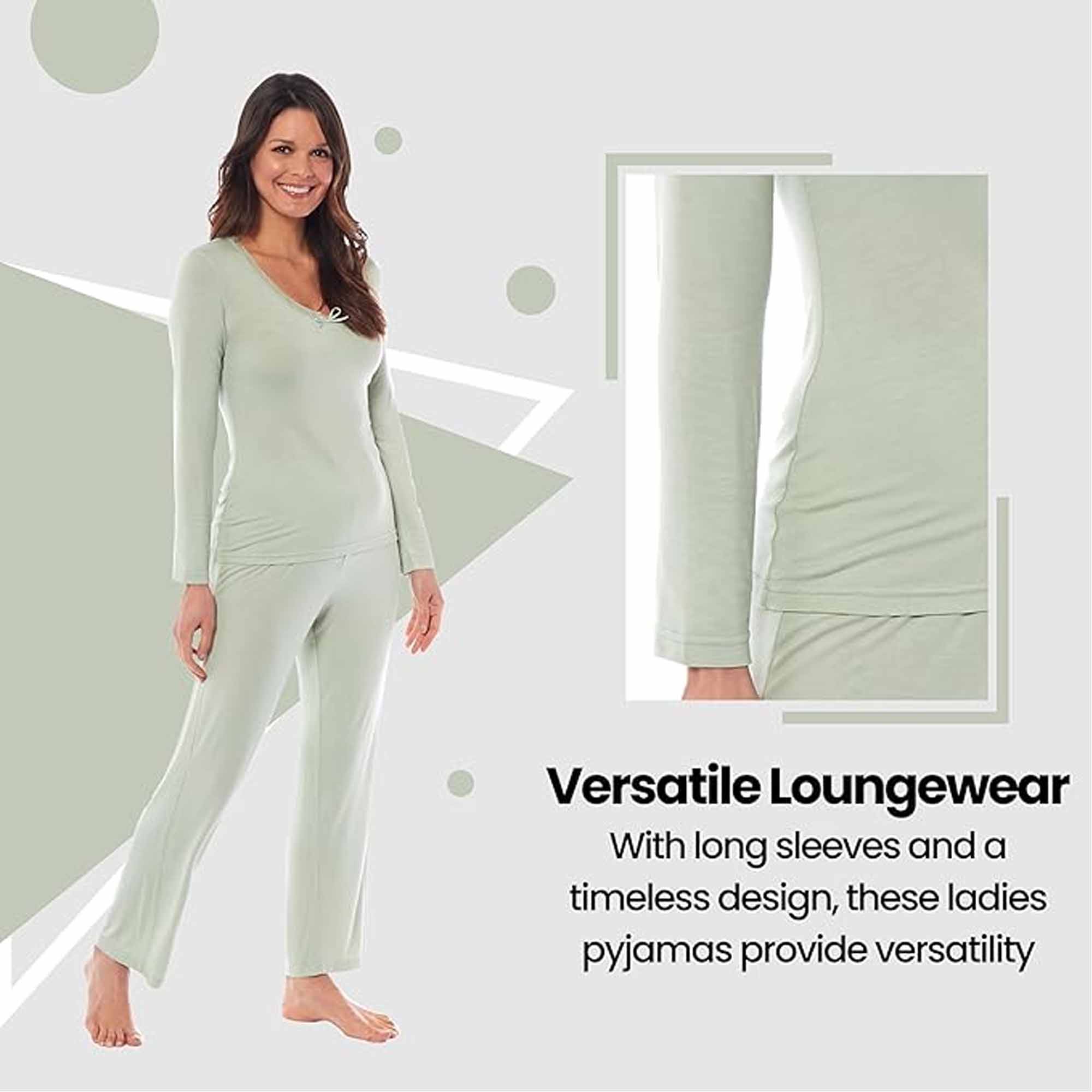 Women's Pyjama Set Long Sleeve Stretch Fit Black Green Viscose Spandex Blend
