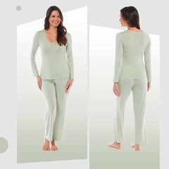 Women's Pyjama Set Long Sleeve Stretch Fit Black Green Viscose Spandex Blend