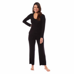 Women's Pyjama Set Long Sleeve Stretch Fit Black Green Viscose Spandex Blend