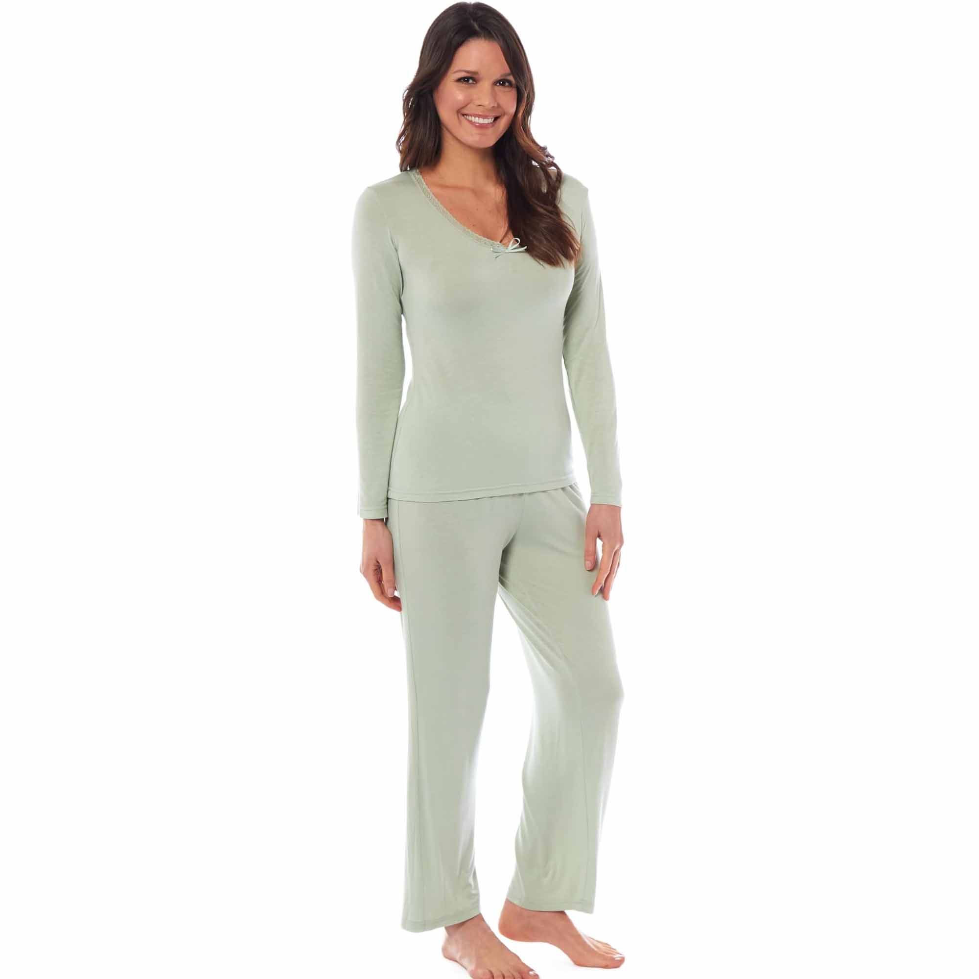 Women's Pyjama Set Long Sleeve Stretch Fit Black Green Viscose Spandex Blend