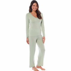 Women's Pyjama Set Long Sleeve Stretch Fit Black Green Viscose Spandex Blend