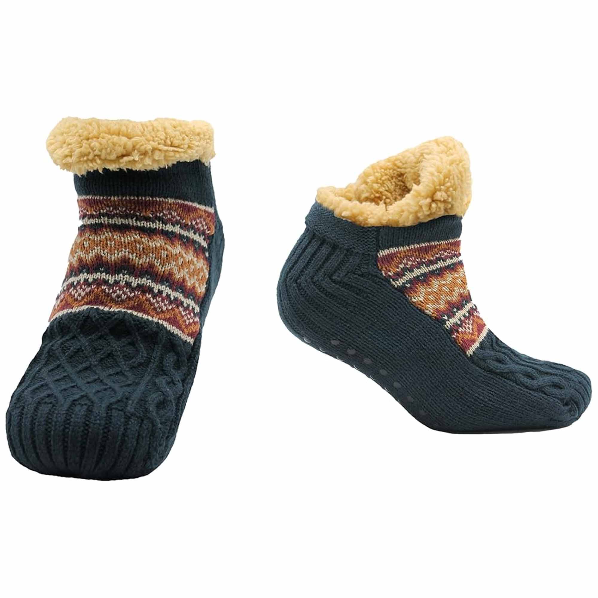 Sherpa Lined Slipper Socks – Nordic Fair Isle, Non-Slip