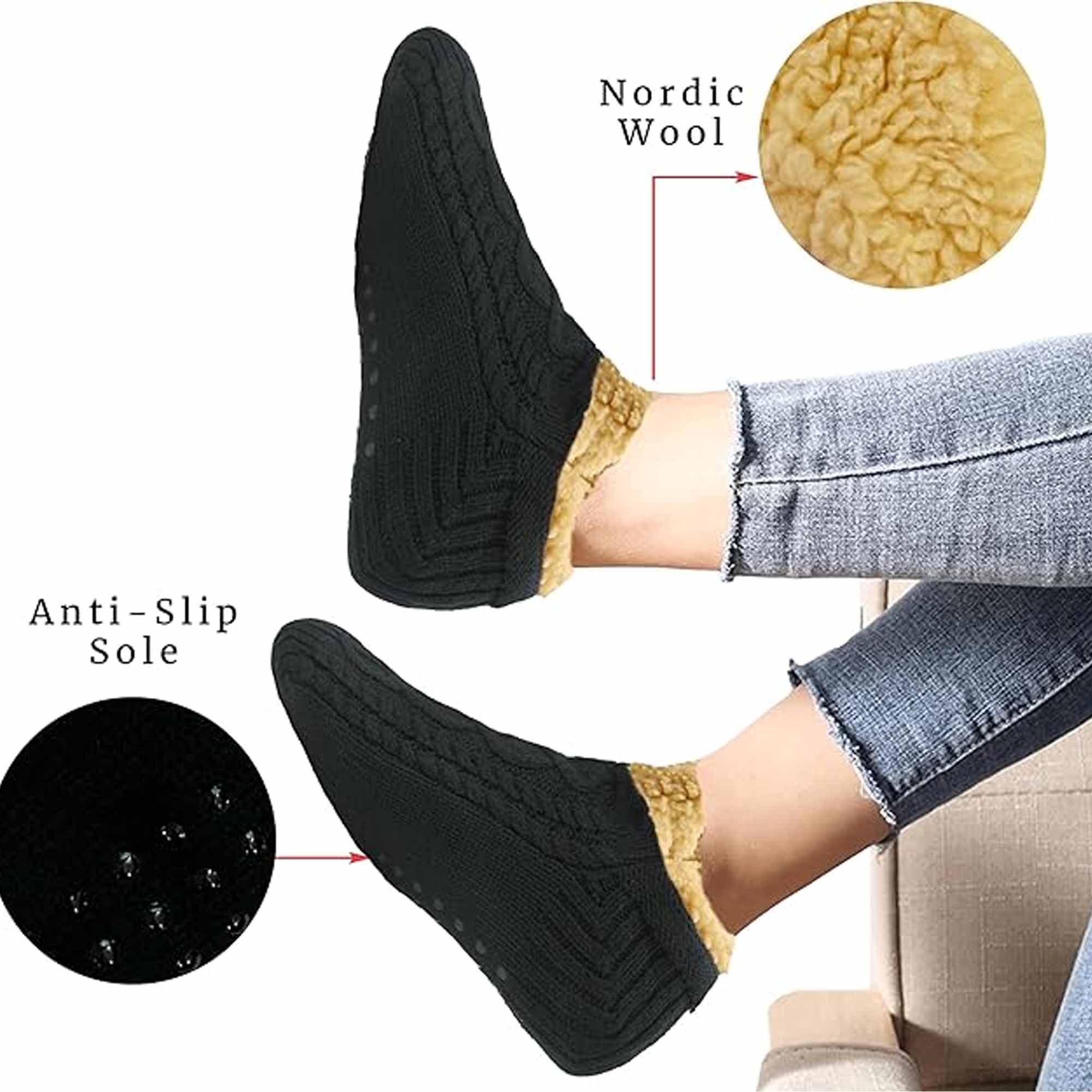 Sherpa Lined Slipper Socks – Nordic Fair Isle, Non-Slip