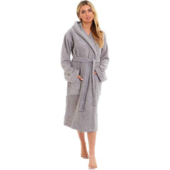 Women's Bamboo Hooded Dressing Gown Towelling Robe Ultra Absorbent Grey