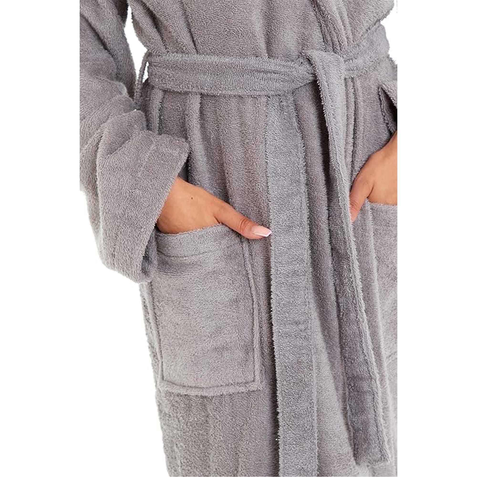 Women's Bamboo Hooded Dressing Gown Towelling Robe Ultra Absorbent Grey