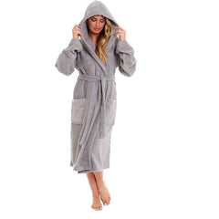 Women's Bamboo Hooded Dressing Gown Towelling Robe Ultra Absorbent Grey