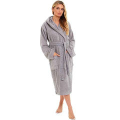 Women's Bamboo Hooded Dressing Gown Towelling Robe Ultra Absorbent Grey