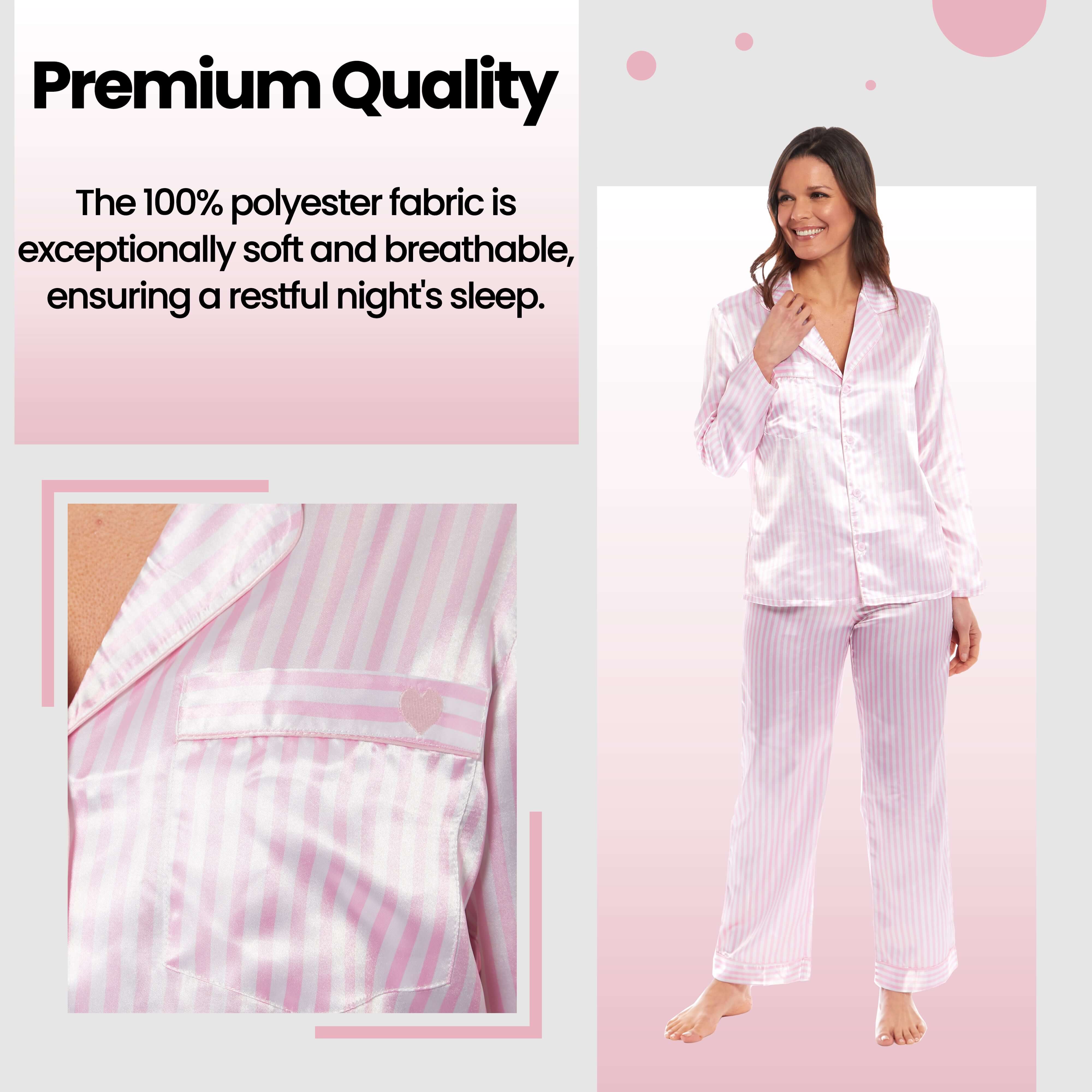 Women's Satin Silk Pyjama Set Long Sleeve Dress Shirt Collar Loose Fit Pants