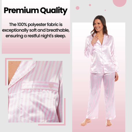 Women's Satin Silk Pyjama Set Long Sleeve Dress Shirt Collar Loose Fit Pants