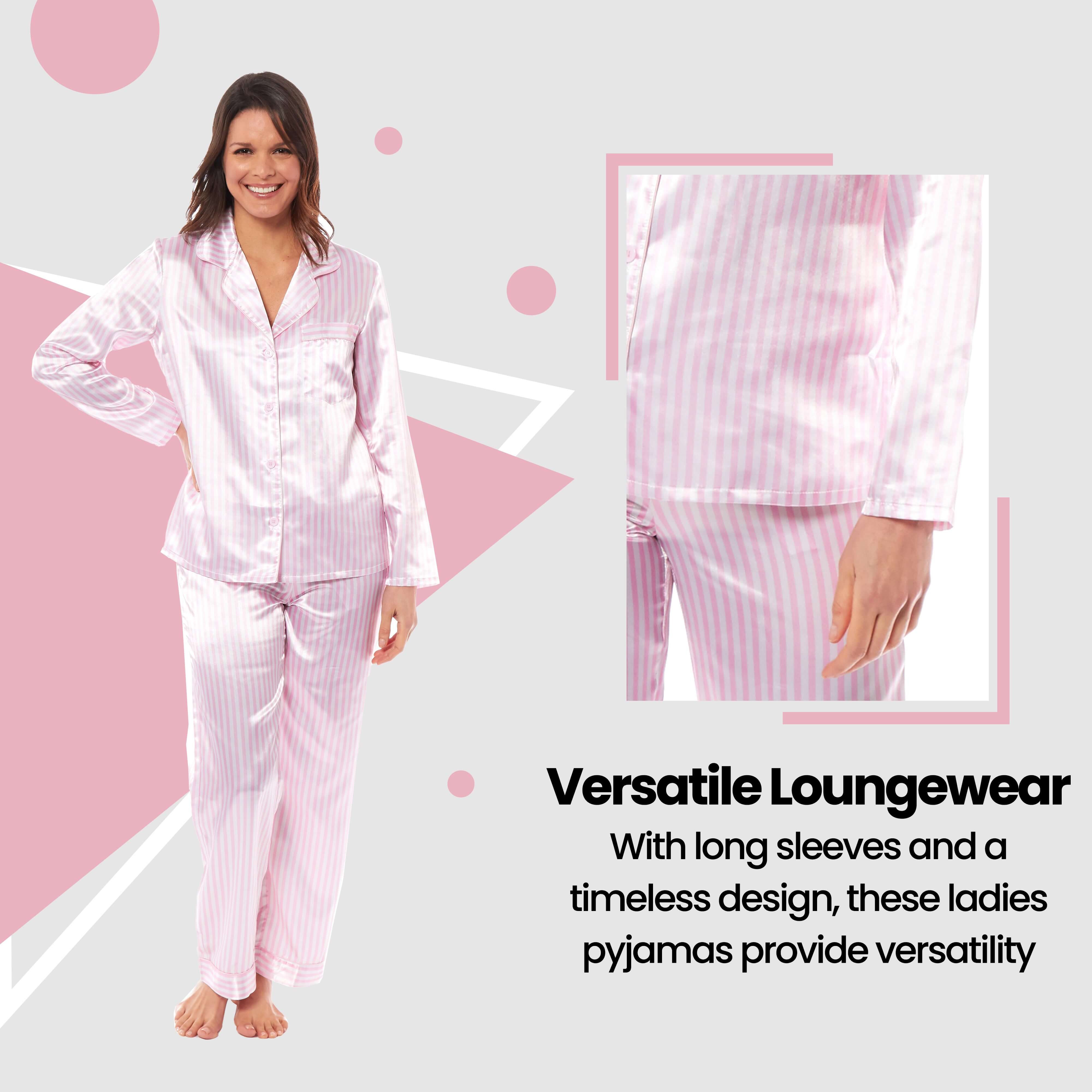 Women's Satin Silk Pyjama Set Long Sleeve Dress Shirt Collar Loose Fit Pants