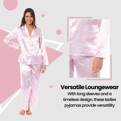 Women's Satin Silk Pyjama Set Long Sleeve Dress Shirt Collar Loose Fit Pants
