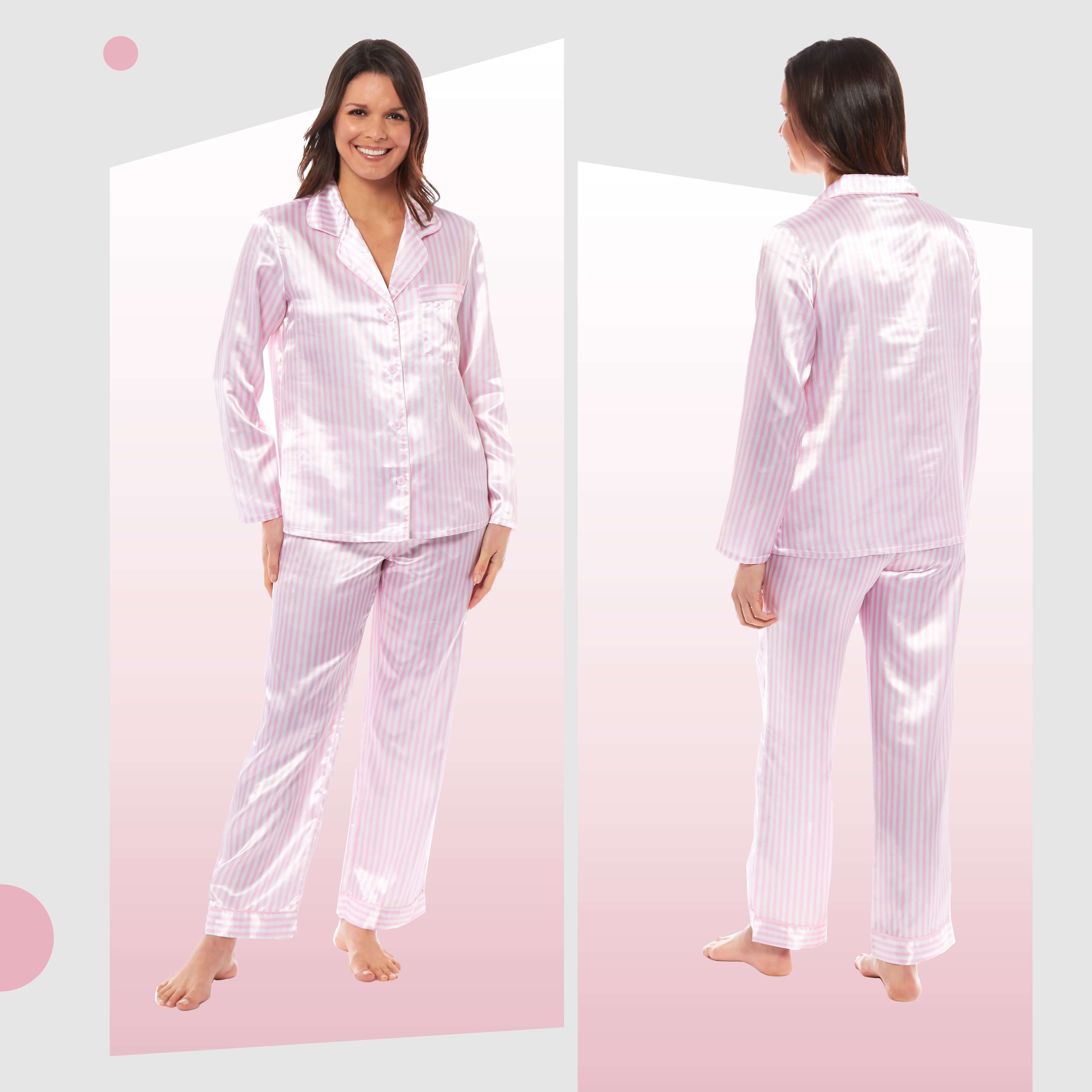 Women's Satin Silk Pyjama Set Long Sleeve Dress Shirt Collar Loose Fit Pants