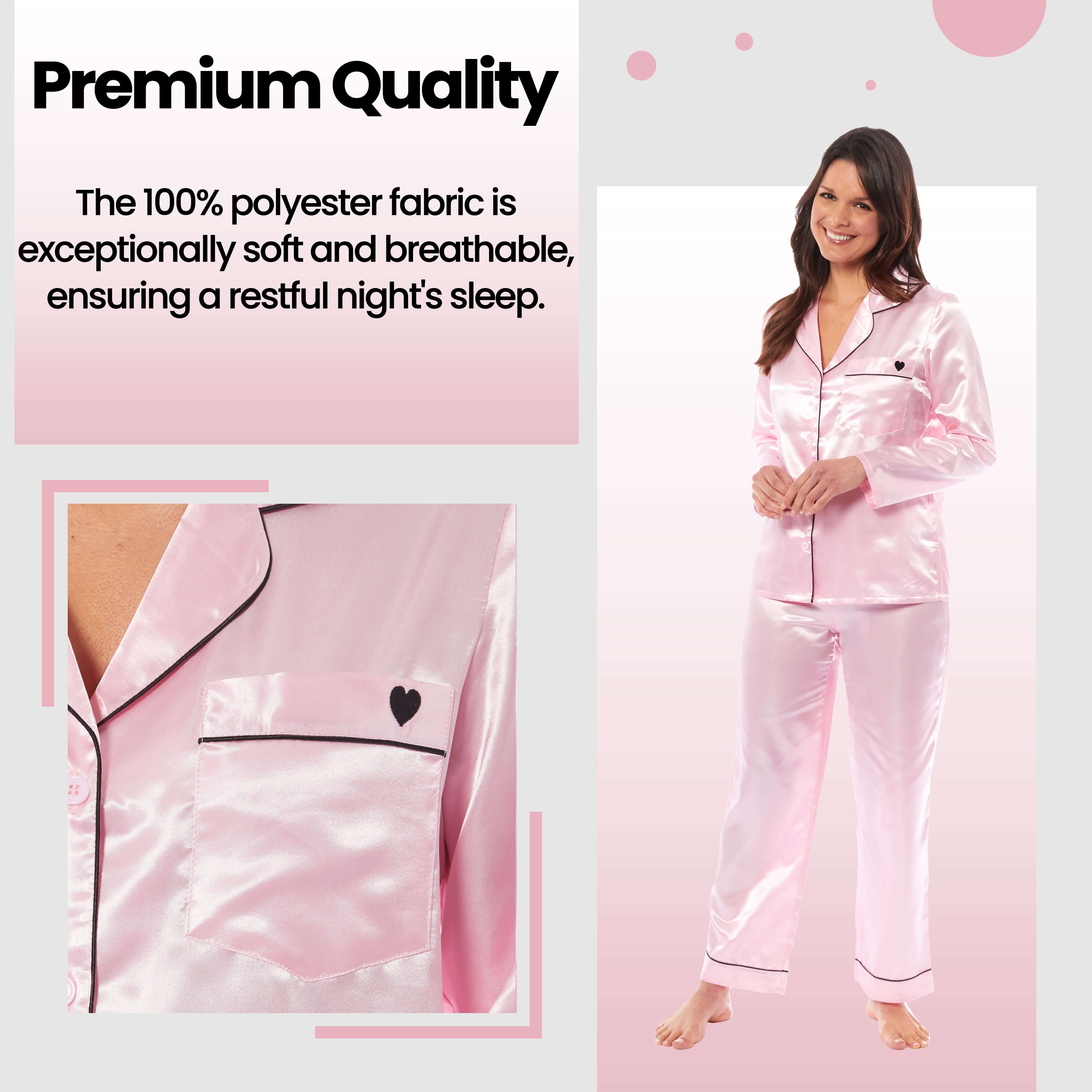 Women's Satin Silk Pyjama Set Long Sleeve Dress Shirt Collar Loose Fit Pants