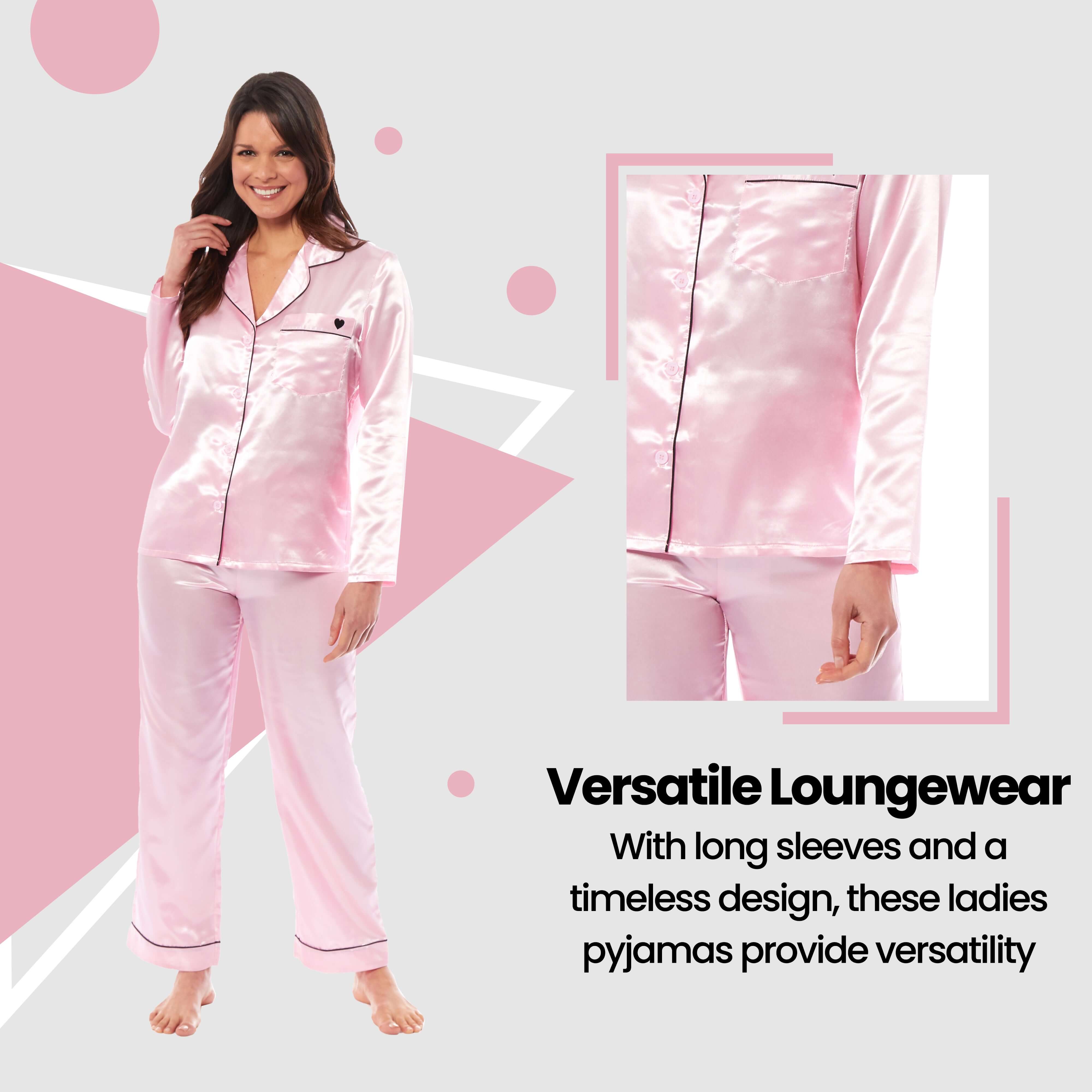 Women's Satin Silk Pyjama Set Long Sleeve Dress Shirt Collar Loose Fit Pants