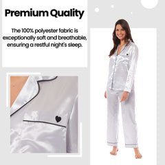 Women's Satin Silk Pyjama Set Long Sleeve Dress Shirt Collar Loose Fit Pants
