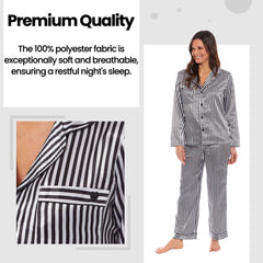 Women's Satin Silk Pyjama Set Long Sleeve Dress Shirt Collar Loose Fit Pants
