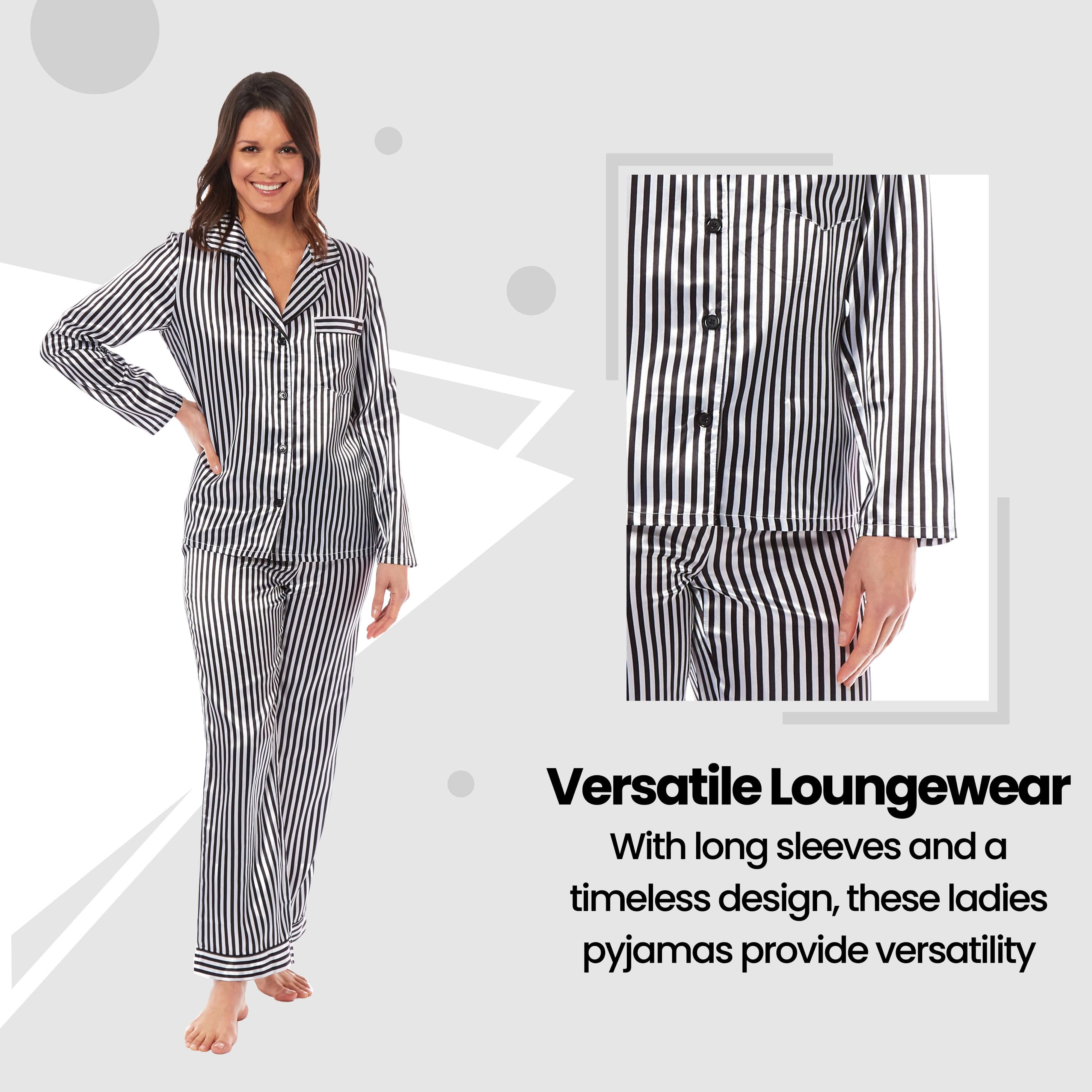 Women's Satin Silk Pyjama Set Long Sleeve Dress Shirt Collar Loose Fit Pants