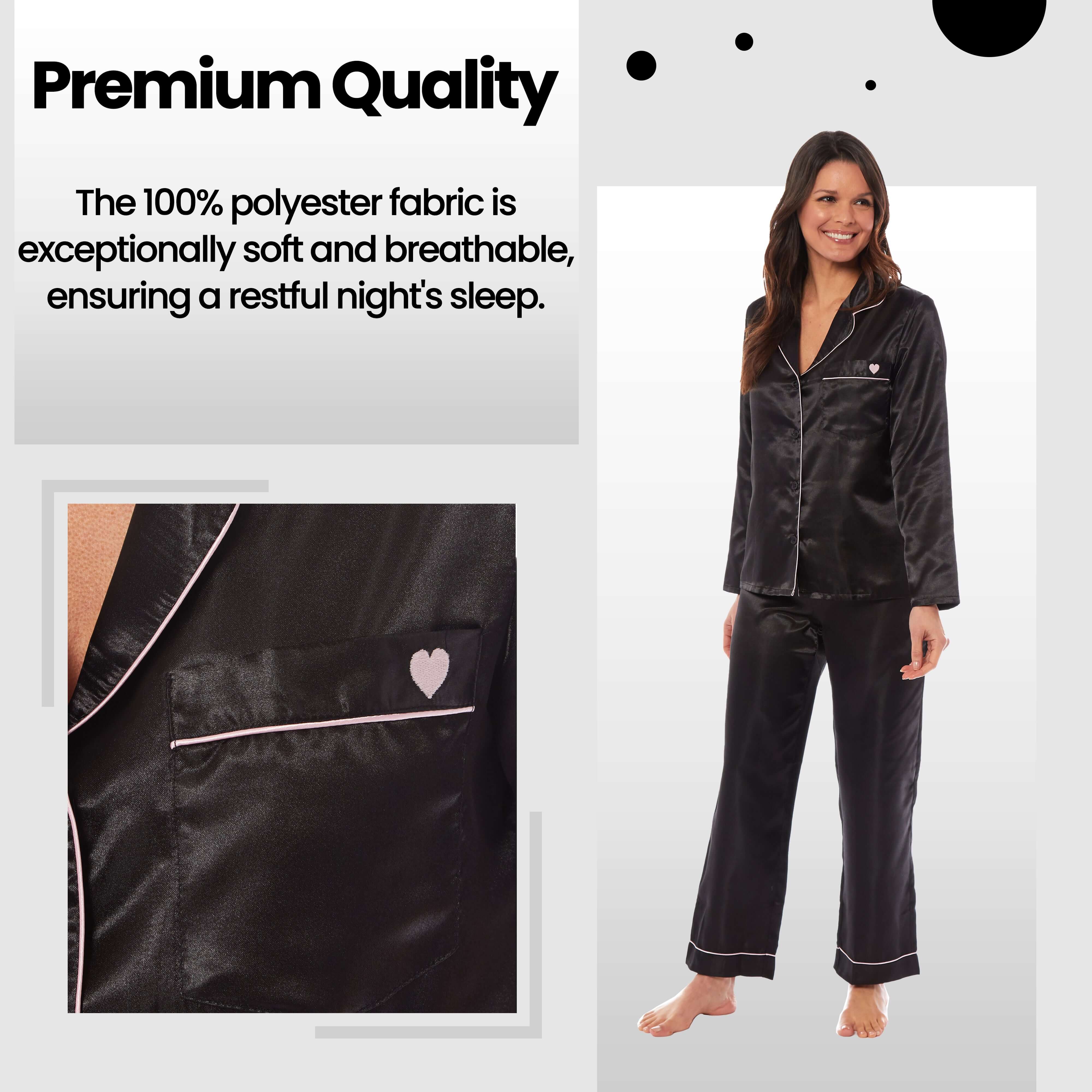 Women's Satin Silk Pyjama Set Long Sleeve Dress Shirt Collar Loose Fit Pants