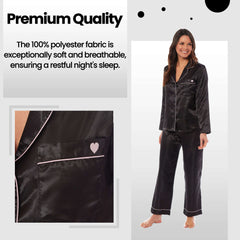 Women's Satin Silk Pyjama Set Long Sleeve Dress Shirt Collar Loose Fit Pants