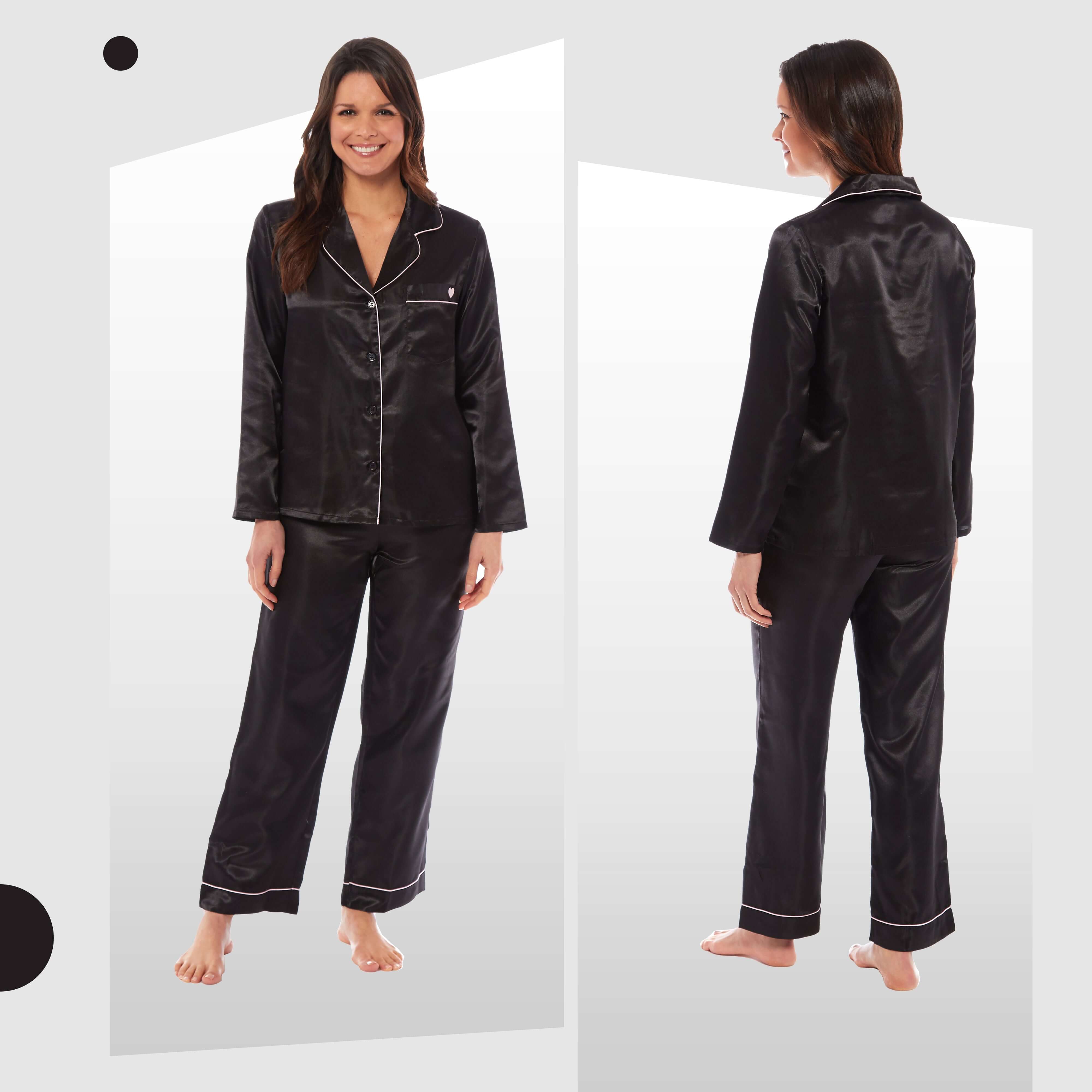 Women's Satin Silk Pyjama Set Long Sleeve Dress Shirt Collar Loose Fit Pants