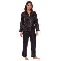 Women's Satin Silk Pyjama Set Long Sleeve Dress Shirt Collar Loose Fit Pants