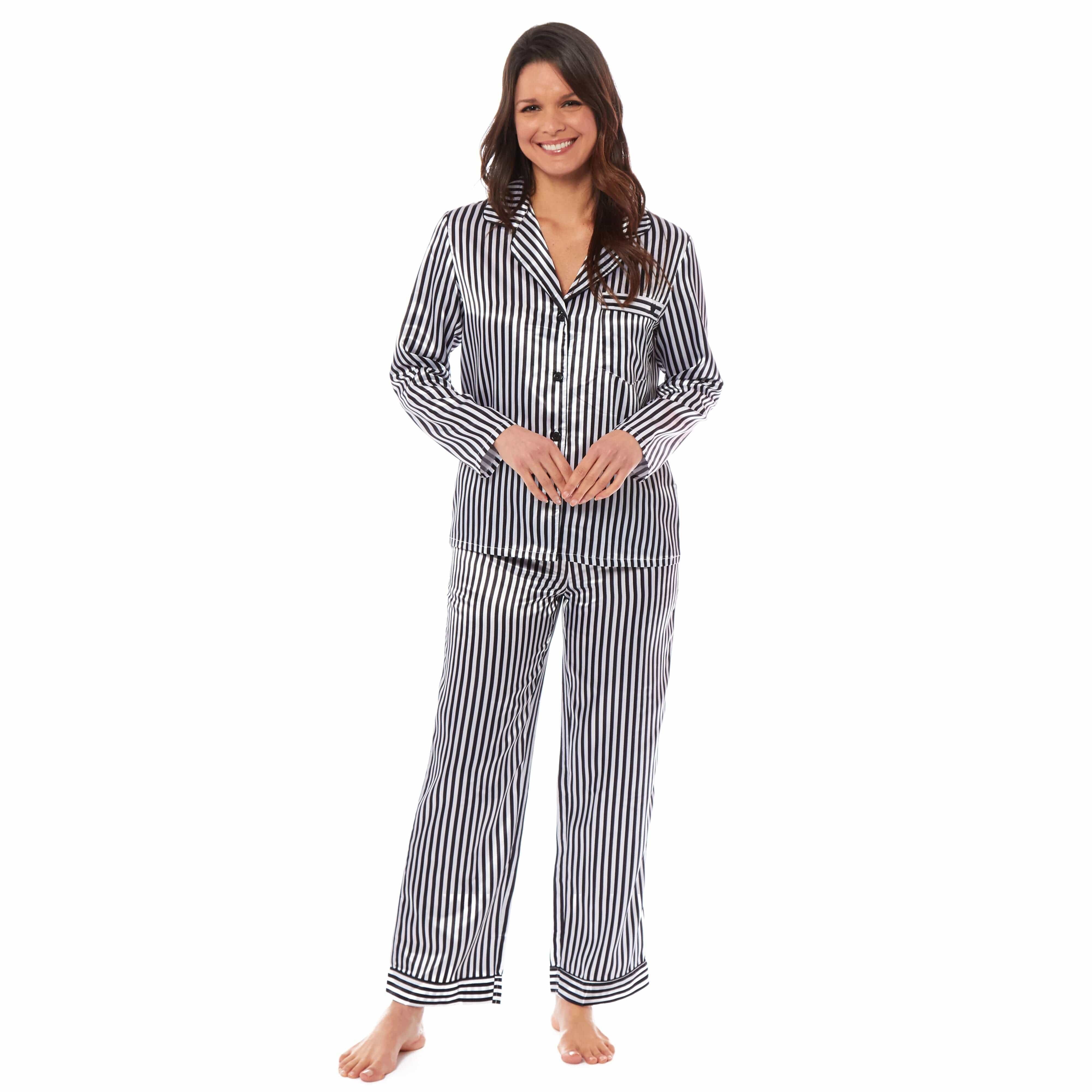 Women's Satin Silk Pyjama Set Long Sleeve Dress Shirt Collar Loose Fit Pants