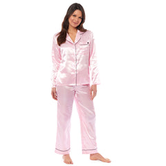 Women's Satin Silk Pyjama Set Long Sleeve Dress Shirt Collar Loose Fit Pants