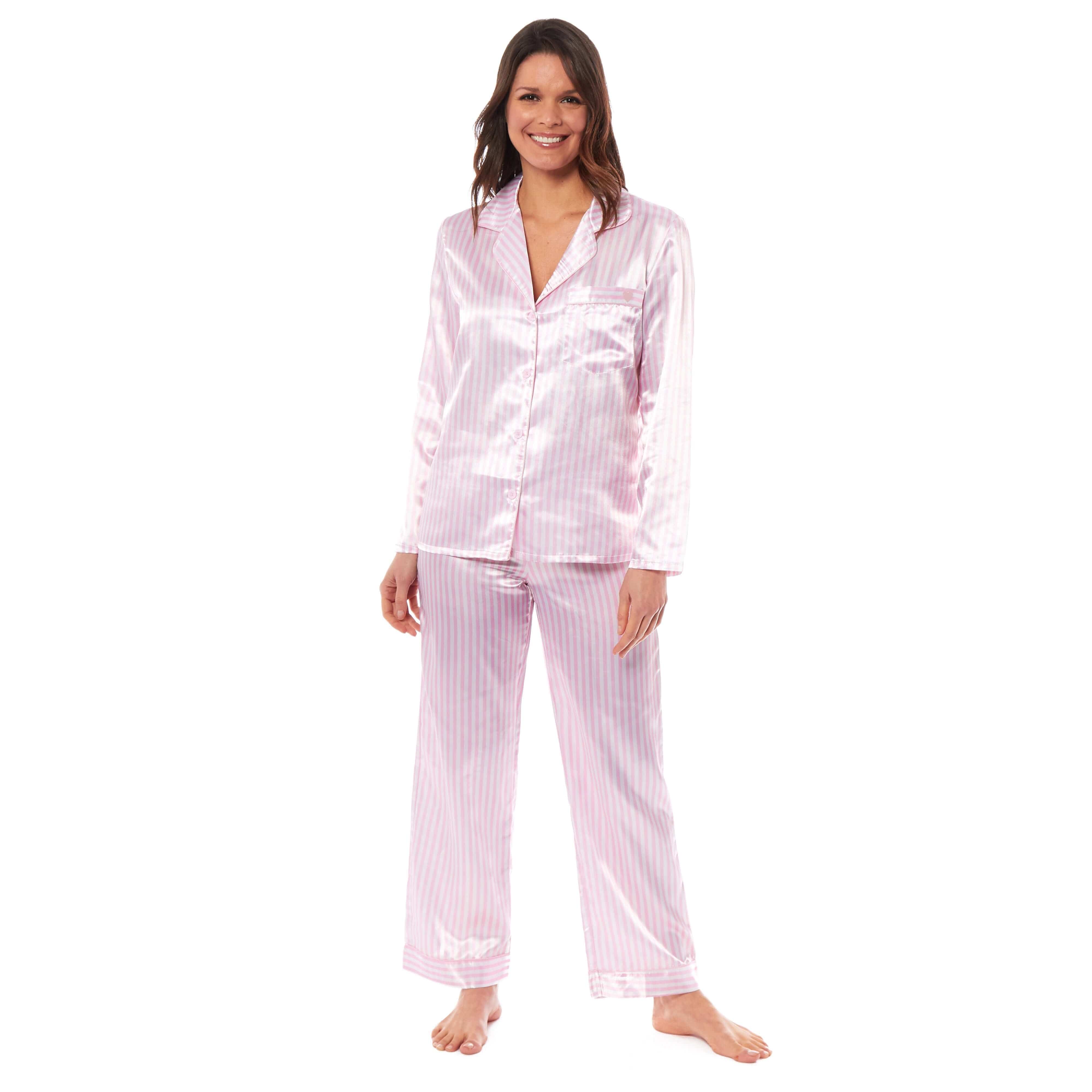 Women's Satin Silk Pyjama Set Long Sleeve Dress Shirt Collar Loose Fit Pants