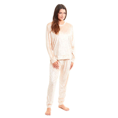 Women's Crushed Velvet Pyjama Set Soft Loungewear Easy Care