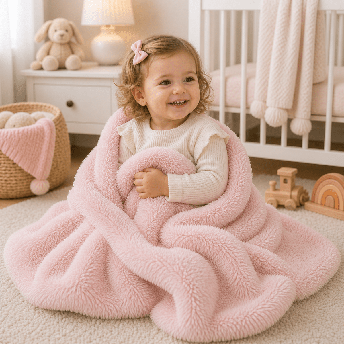 Faux Fur Baby Blanket – Pink, Soft Pram & Buggy Blanket