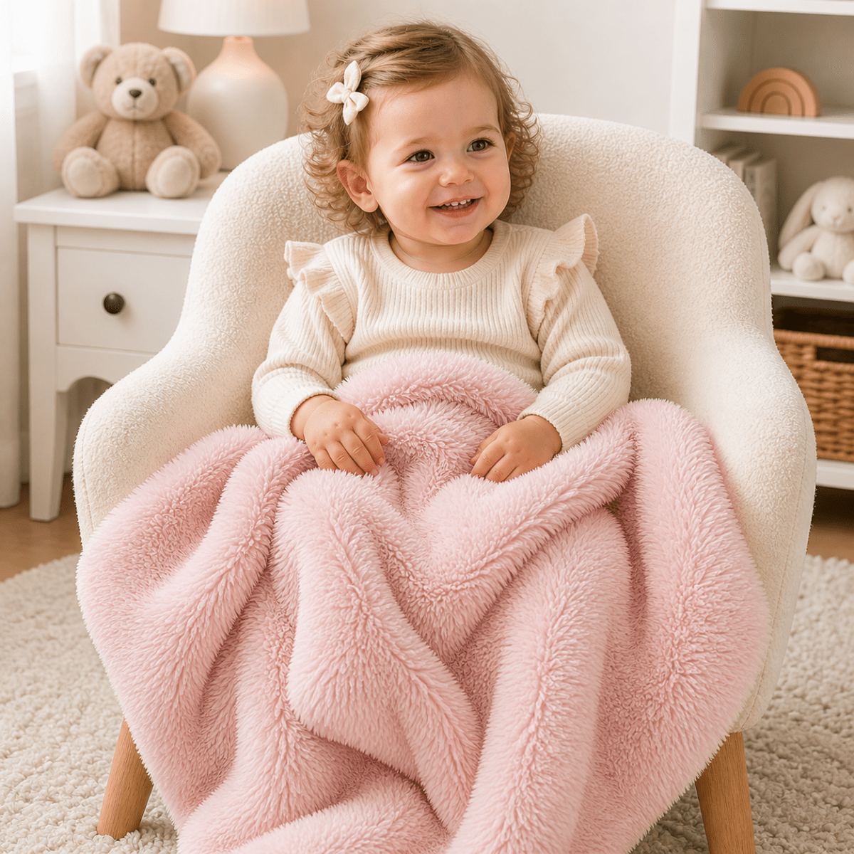 Faux Fur Baby Blanket – Pink, Soft Pram & Buggy Blanket