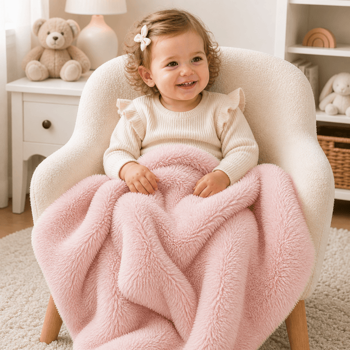 Faux Fur Baby Blanket, Pink, Soft Pram & Buggy Blanket
