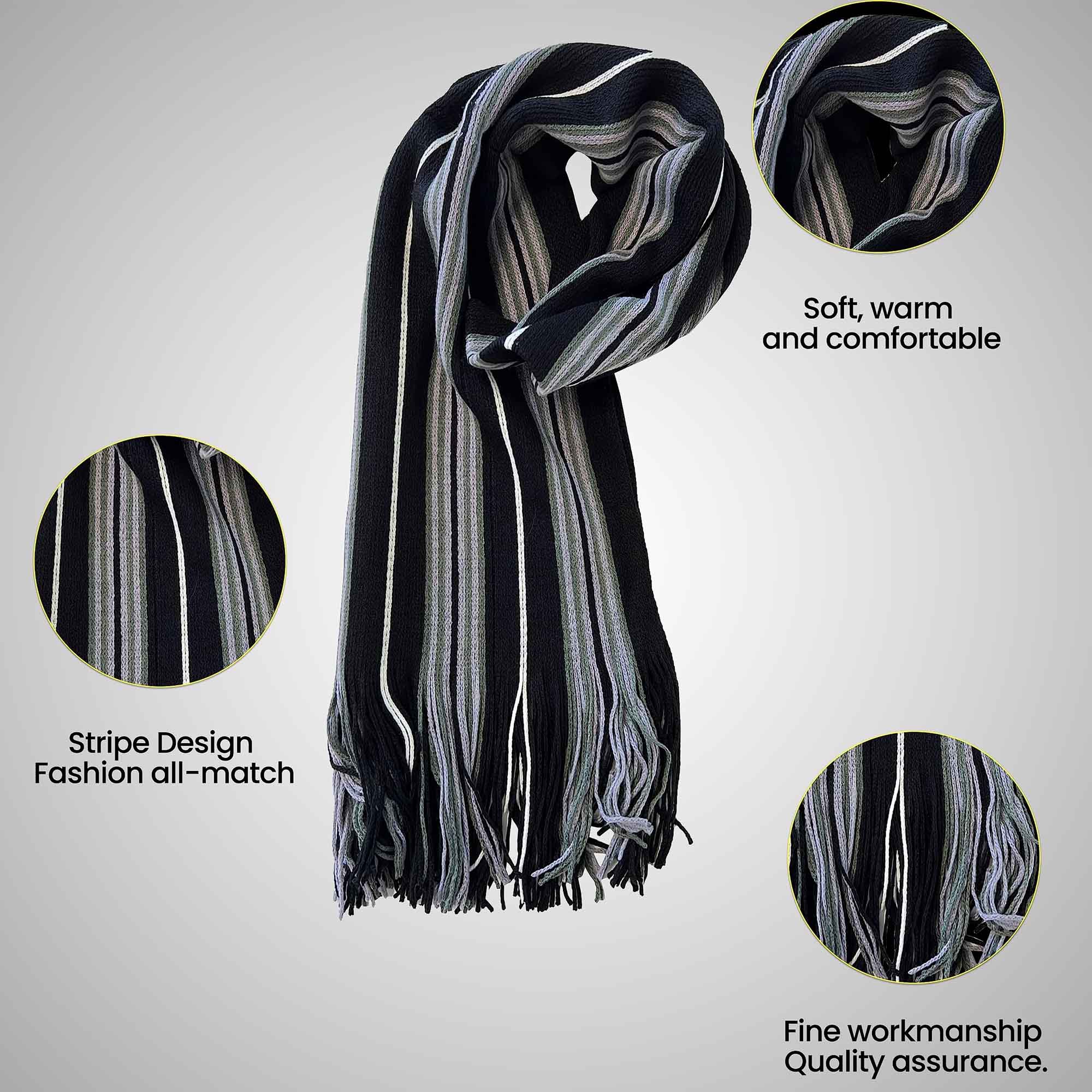 Men's Scarf Long Woven Stripe Design Acrylic Warm Hypoallergenic Winter